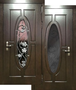 Оригинальная дверь с кованой решеткой «виноградный узор» в каталоге «Двери-Маркет»